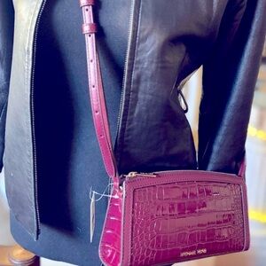 Michael Kors Small Bag Cross Body Bag Alligator Embossed Dark Raspberry Red Bag